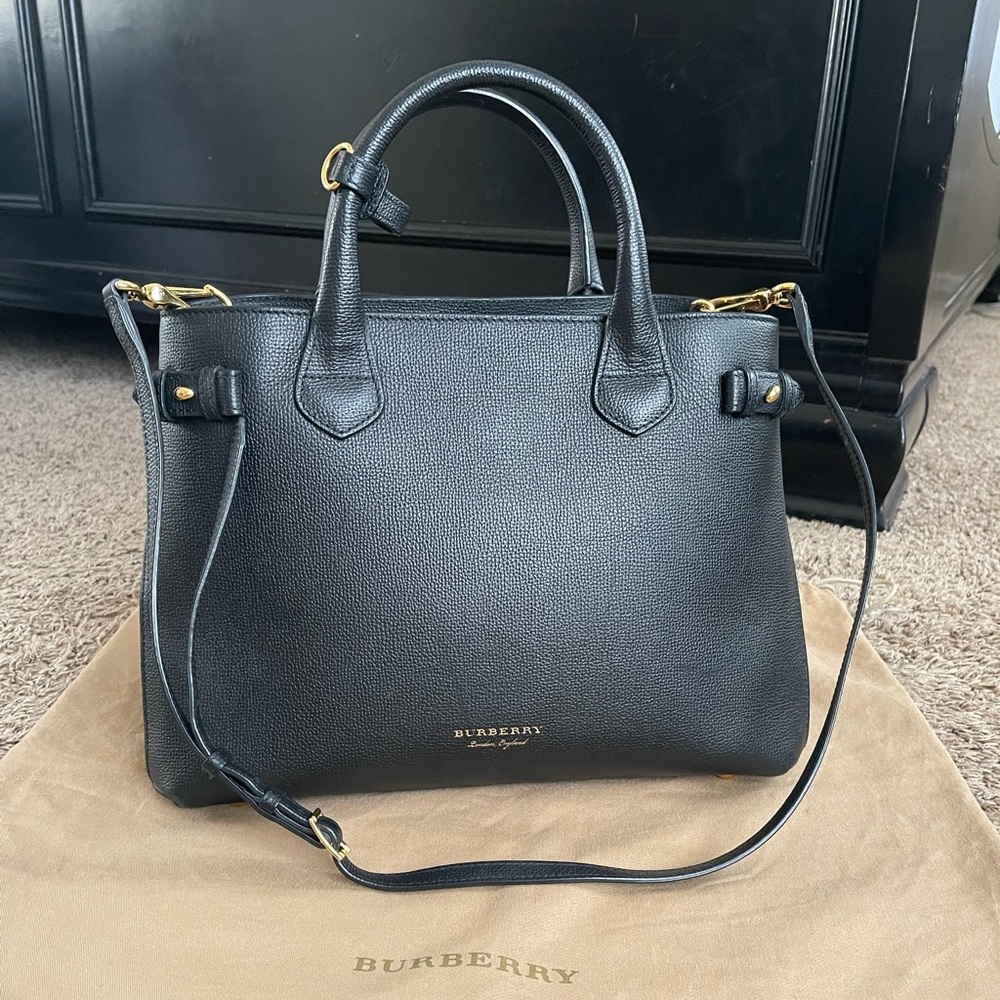 Burberry Black Leather Banner Tote Crossbody Bag